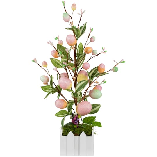 18" Pink Artificial Potted Twig Tree with Easter Eggs By Northlight | 18" x 7" x 7" | Michaels®